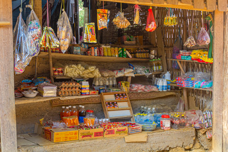 BAN NA, LAOS - NOVEMBER 25, 2019: Small shop in Ban Na village near Muang Ngoi Neua, Laosのeditorial素材