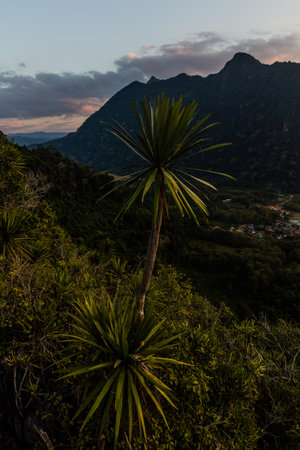 Sunset view from Phanoi viewpoint, Laosの写真素材
