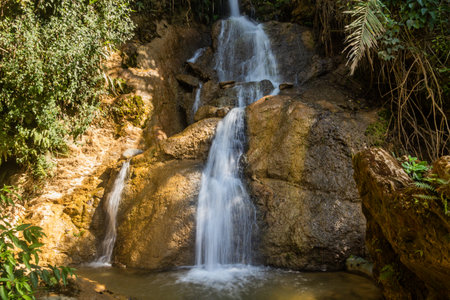 Waterfall near Donkhoun (Done Khoun) village near Nong Khiaw, Laosの写真素材