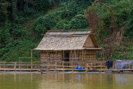 Floating house at Nam Ou river, Laosの写真素材