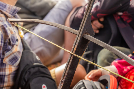Detail of a cross bow aboard a boat at Nam Ou river, Laos