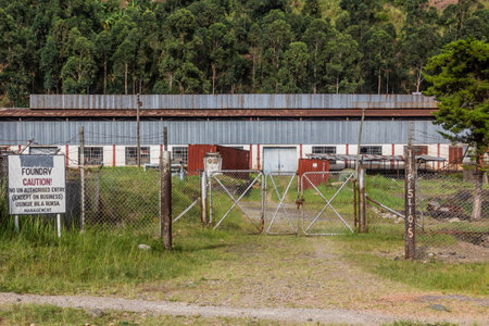 KILEMBE, UGANDA - MARCH 14, 2020: Abandoned copper foundry in Kilembe village, Ugandaのeditorial素材