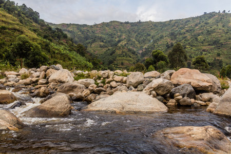 Nyamwamba river in Kilembe village, Ugandaの写真素材