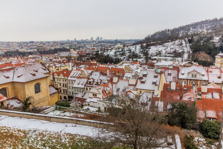 Winter view of the Lesser Side in Prague, Czech Republicの写真素材