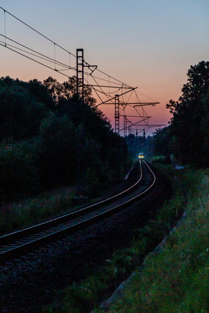 Sunset view of a railway near Letohrad, Czech Republicの写真素材