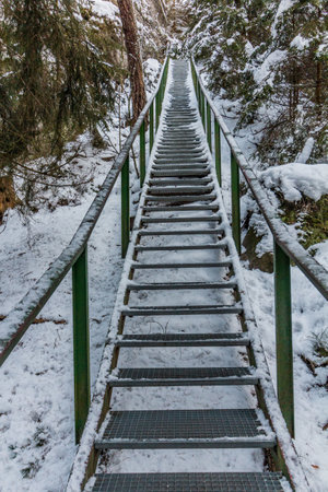 Stairs in Hruba Skala rocks in Cesky raj (Czech Paradise) region, Czech Republicの写真素材
