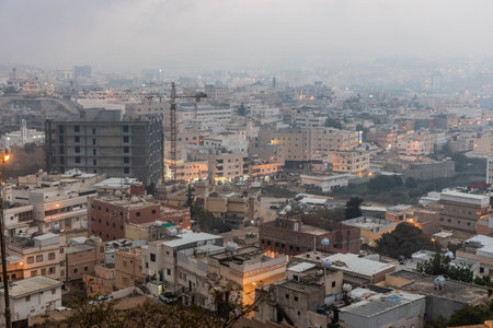 Evening aerial view of Abha, Saudi Arabiaの写真素材