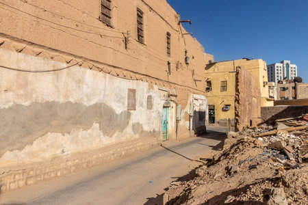 Crumbling street of Ad Dirah neighborhood in Riyadh, Saudi Arabiaの写真素材