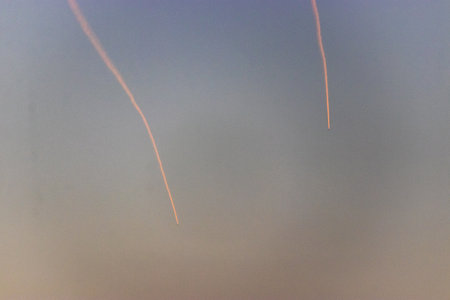 Trails of two missiles from Yemen seen from Saudi Arabia