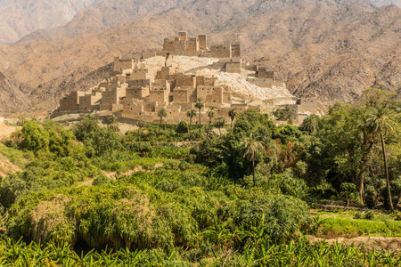 Ancient Thee Ain ( Dhi Ayn) village, Saudi Arabiaの写真素材