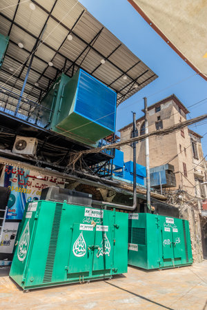 TRIPOLI, LEBANON - JULY 27, 2022: Diesel generators located in the center of Tripoli, Lebanon....