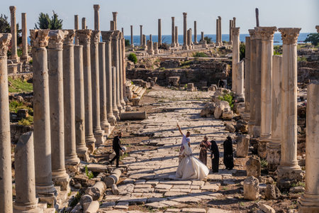 TYRE, LEBANON - 24 JULY, 2022: Wedding shooting at Al Mina archaeological site in Tyre, Lebanon