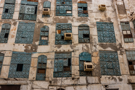 Traditional house in Al Balad,  historic center of Jeddah, Saudi Arabiaの写真素材