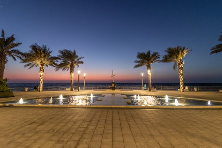 Night view of corniche promenade in Jeddah, Saudi Arabiaの写真素材