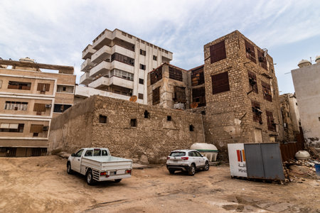 JEDDAH, SAUDI ARABIA - NOVEMBER 15, 2021: Traditional houses in Al Balad,  historic center of Jeddah, Saudi Arabiaのeditorial素材
