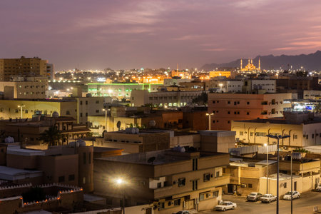 Night skyline of Ha'il, Saudi Arabiaの写真素材