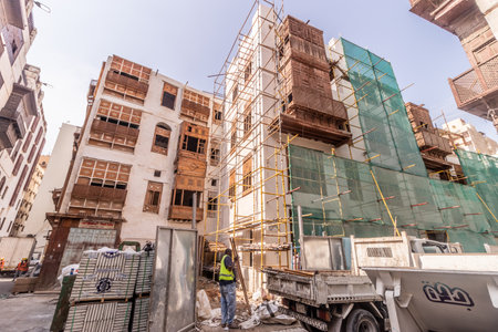 JEDDAH, SAUDI ARABIA - NOVEMBER 15, 2021: Undergoing renovations in Al Balad,  historic center of...