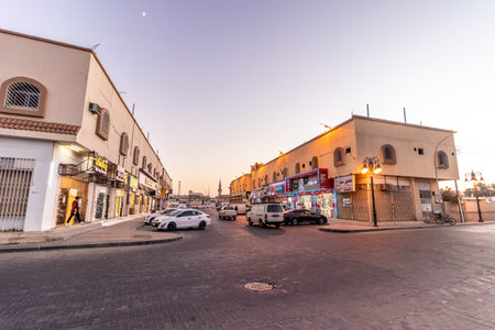TAYMA, SAUDI ARABIA - NOVEMBER 10, 2021: View of a commercial street in Tayma, Saudi Arabia