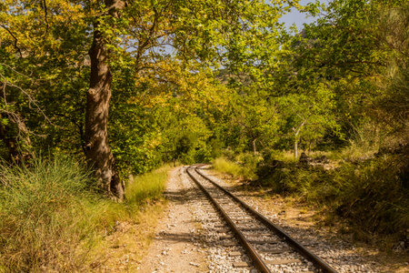 Narrow gauge Odontotos railway in Vouraikos Gorge on Peloponnese peninsula, Greece.の写真素材