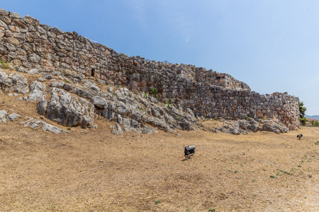 Walls of Tiryns hill fort on Peloponnese peninsula, Greeceの写真素材