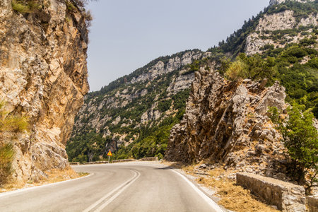 Road 82 in Taygetus mountains on Peloponnese peninsula, Greeceの写真素材