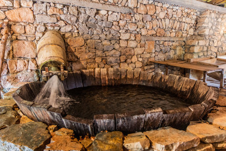 Fulling mill in the Open air water power Museum near Dimitsana village on Peloponnese peninsula, Greeceの写真素材