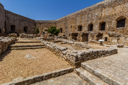 Ruins of Chlemoutsi (Clermont) medieval castle on Peloponnese peninsula, Greeceの写真素材