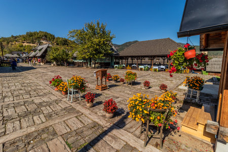 DRVENGRAD, SERBIA - OCTOBER 5, 2021: Square of Drvengrad (Kustendorf) settlement near Mokra Gora, Serbiaのeditorial素材