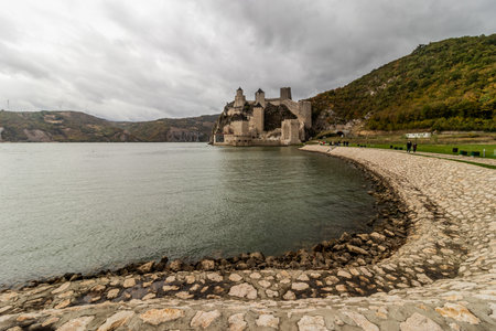 View of Golubac medieval fortress at Danube river, Serbiaの写真素材