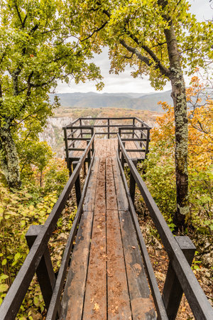 Ploce observation platform in Derdap National Park, Serbia. Built over Iron Gates gorge of Danube river.の写真素材