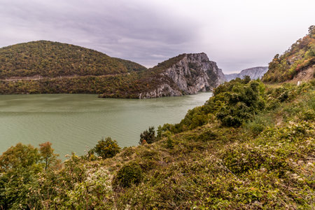 Iron Gate reservoir on Danube river between Serbia and Romaniaの写真素材
