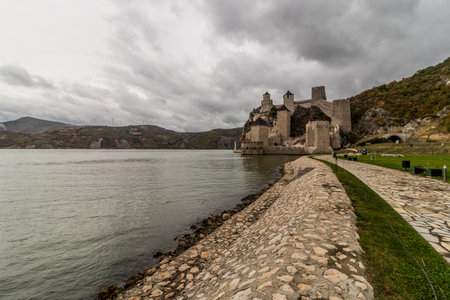 View of Golubac medieval fortress at Danube river, Serbiaの写真素材