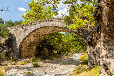 Bridge of Tzavarena between Vytina and Nymfasia villages on Peloponnese peninsula, Greeceの写真素材