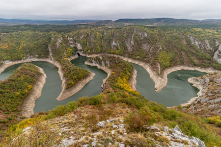 Autumn view of Uvac river canyon, Serbiaの写真素材