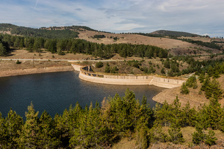 Dam of Ribnicko jezero reservoir near Zlatibor, Serbiaの写真素材