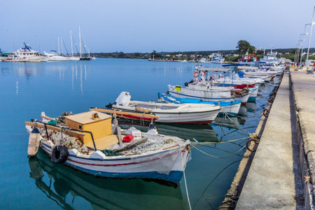 Boats in the port of Killini on Peloponnese peninsula, Greeceの写真素材