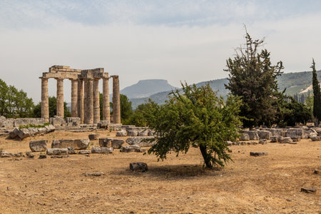 Temple of Zeus ruins in the ancient Nemea on Peloponnese peninsula, Greeceの写真素材