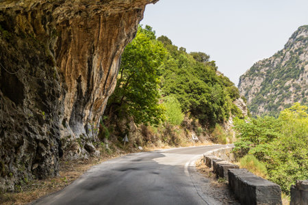 Cliffs above Road 82 in Taygetus mountains on Peloponnese peninsula, Greeceの写真素材
