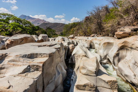 Rocks at Balneario La Mina swimming area near Valledupar, Colombiaの写真素材
