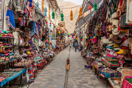 PISAC, PERU - NOVEMBER 7, 2022: Street handicraft market in Pisac village, Peru