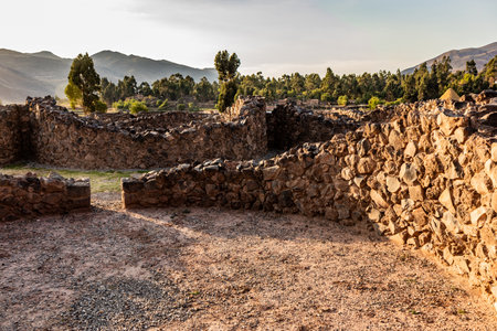Qullqa (Colca) storage houses in Raqchi complex, Peruの写真素材