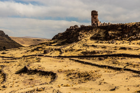 Sillustani funerary towers in Peruの写真素材