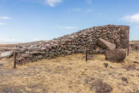 Sillustani funerary tower with a ramp in Peruの写真素材