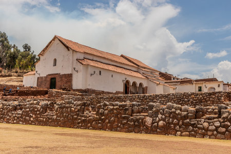 Church and Inca ruins in Chinchero town, Peru