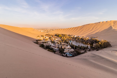 Aerial view of Huacachina oasis near Ica town, Peruの写真素材