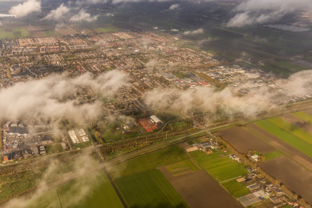 Aerial view of Nieuw-Vennep town, Netherlandsの写真素材