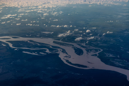 Aerial view of Orinoco river, Venezuelaの写真素材