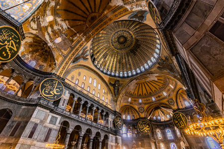 ISTANBUL, TURKEY - SEPTEMBER 19, 2022: Interior of Hagia Sophia temple in Istanbul, Turkey