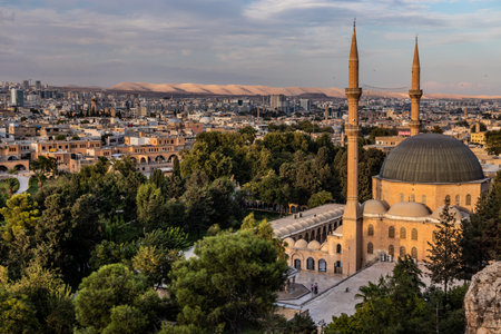 Skyline of Sanliurfa and Mevlid Halil mosque, Turkeyの写真素材