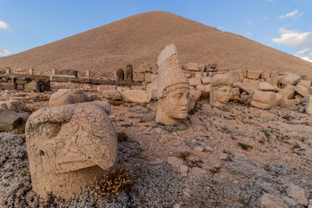 Ancient statues at the peak of Mount Nemrut, Turkeyの写真素材